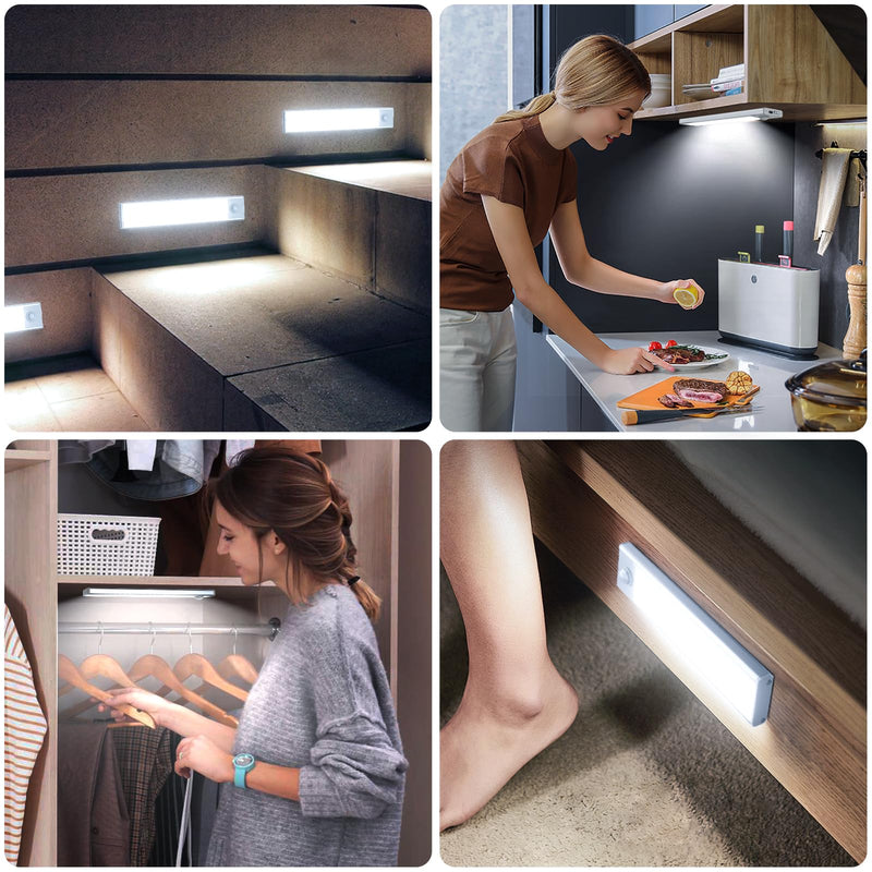 6 Pack Under Cabinet Lights Wireless, 32 LED Motion Sensor Light Indoor Rechargeable Magnetic Closet Lights Battery Operated, Under Counter Lights for Kitchen, Wardrobe, Hallway, Stairs 8inch White Light