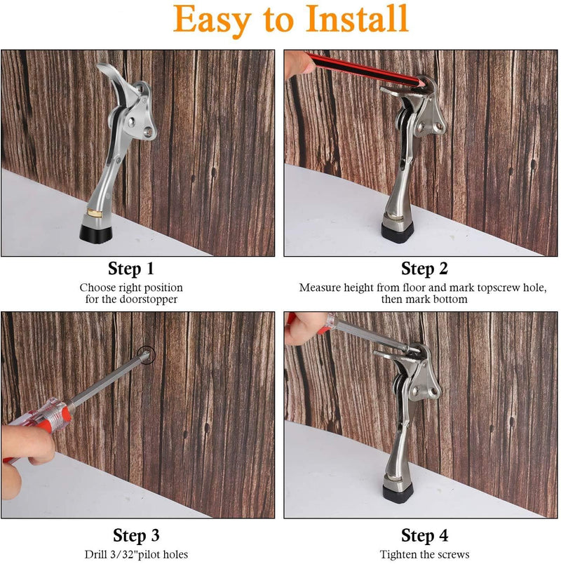 Gotega Door Stopper, 2 Packs Kickdown Door Stop with One Touch Adjustable Height and Rubber Tip 4 Inches, Heavy Duty Door Stops, Door Holder, Bottom of Door Satin Nickel 4 inch x 2 pack