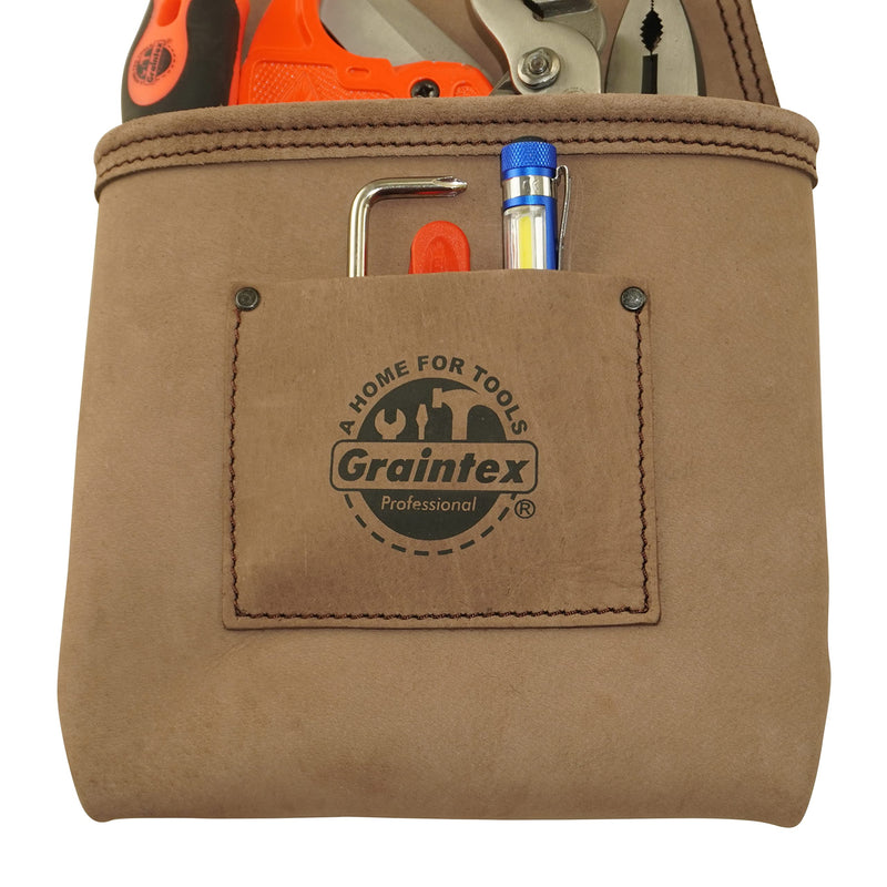 Graintex ST2009 One Pocket Nail & Tool Pouch Natural Top Grain Leather for Framers, Constructors, Electricians, Plumbers, Handyman