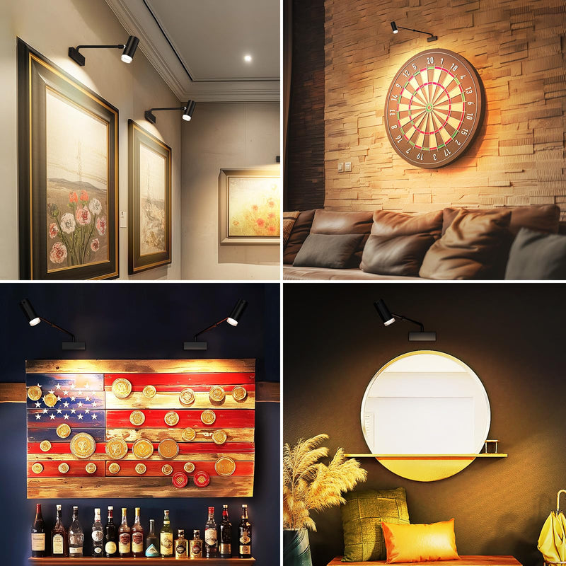 PESUTEN Battery Operated Picture Light, Adjustable Length Wireless Art Light for Paintings CCT Dimmable Rechargeable Picture Light with Remote Control for Gallery Reading Dartboard Bathroom Black