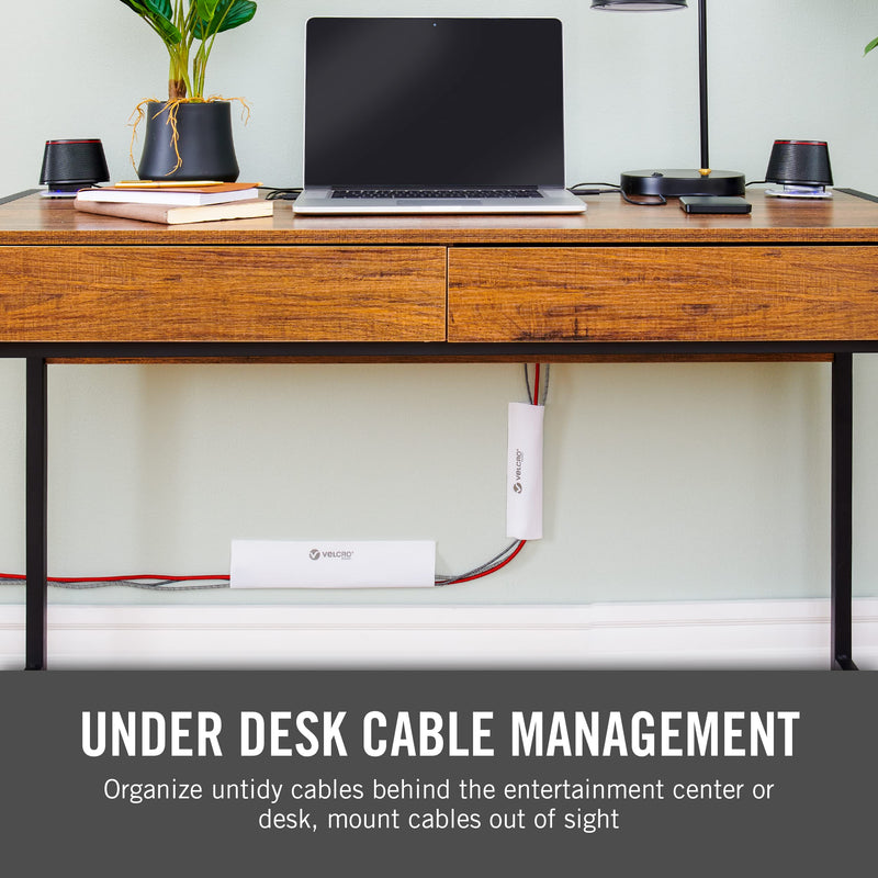 VELCRO Brand Cable Sleeves. Organize Messy Wires on Desk, Behind TV or Game Console. 16-Inch (2x8in) White. Removable Adhesive Mounts to Smooth Surfaces 8in - 2Pk