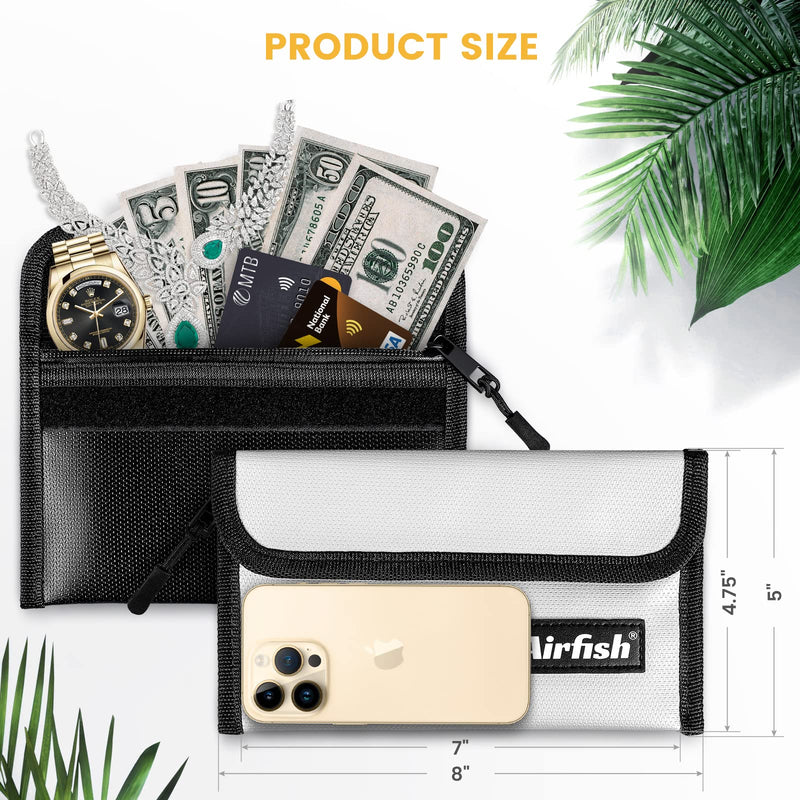 Fireproof Money Bag, 5 x 8 inches Fireproof Wallet, Waterproof Cash Bag with Zipper, Small Fireproof Cash Bag for Valuables 5x8 inches Black