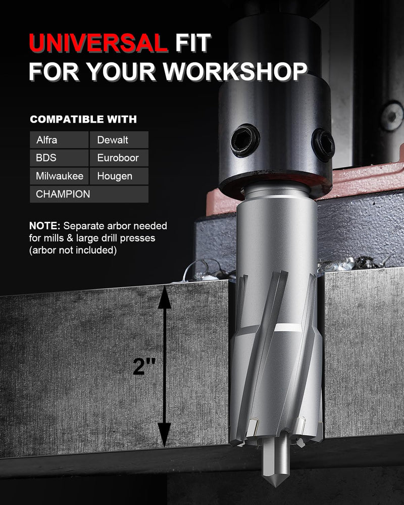 Kolvoii TCT Annular Cutter, 1" Cutting Diameter x 2" Depth of Cut, 3/4" Weldon Shank, Mag Drill Bit with Pilot Pin and Hex Key, Fast Cutting for Stainless Steel, Cast Iron and Metal