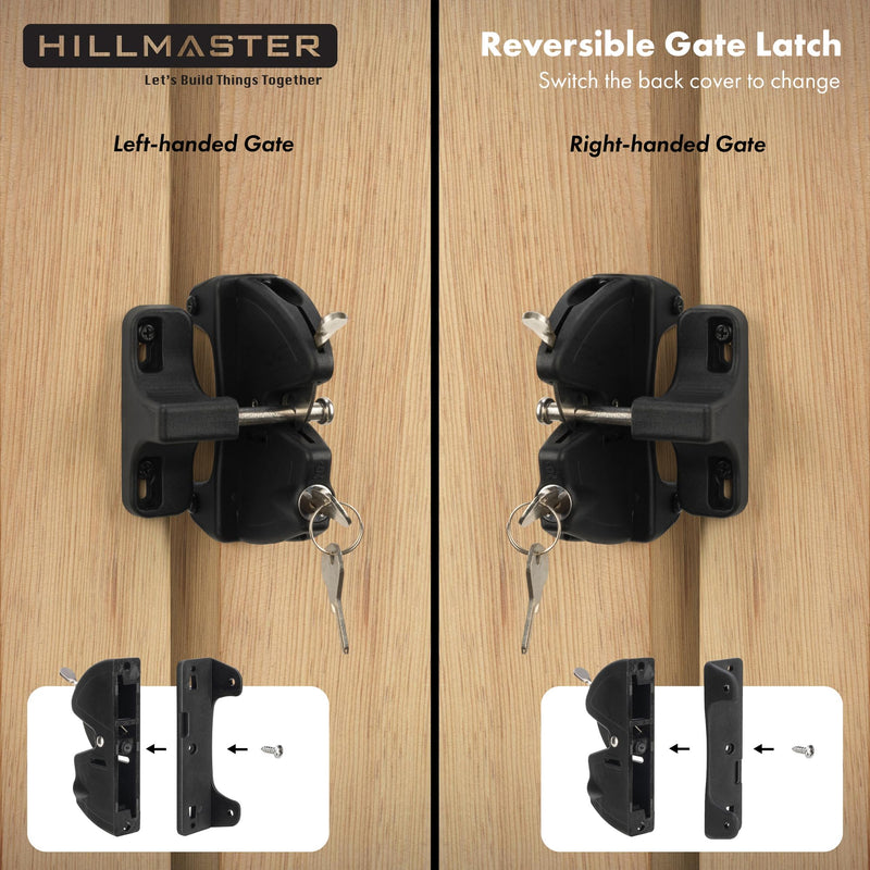 Key Lockable 2 Sided Gate Latch Key,Self Locking Gate Latch Gate Fence Lock for Outdoor Gates,Locking Gate Door Lock Fence Latch Gate Hardware for Metal,Wood,Vinyl Fence,Black Finish