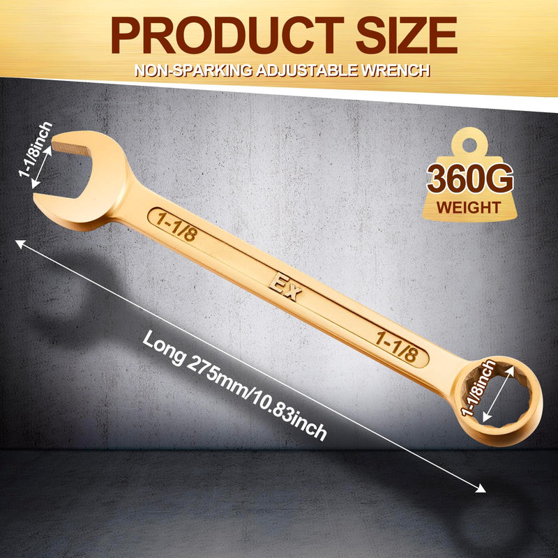 Hicarer 1-1/8" Non-sparking Combination Wrench Non-magnetic Wrench 275 mm Length Aluminum Bronze Combination Spanner for Flammable and Explosive Environment Technician Electrician Die-forged 1-1/8"
