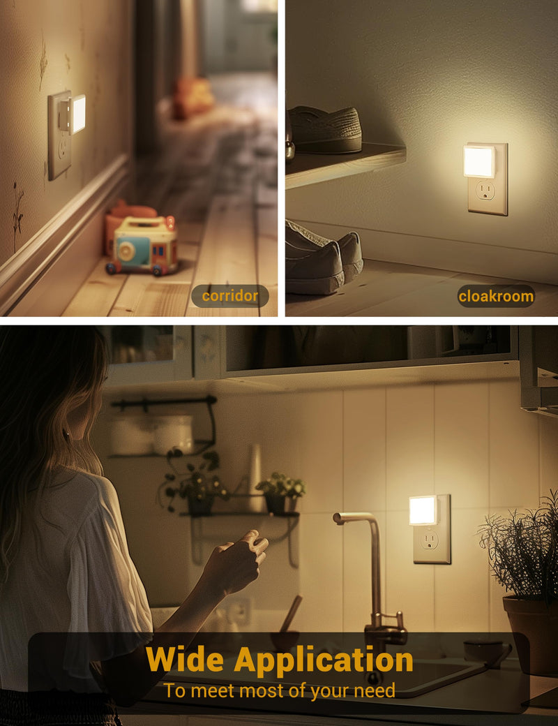 JandCase Night Lights Plug into Wall 2 Pack, Plug in Night Light with Dusk-to-Dawn Light Sensor, 3000K Soft White 0.3W, LED Nightlight for Bathroom, Adult, Hallway Warm White