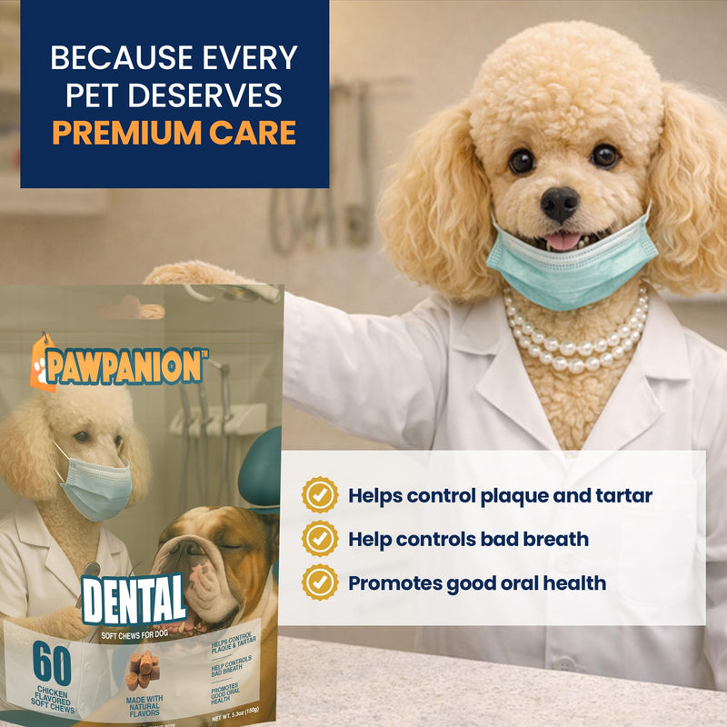 Dental Soft Chews for Dogs, Oral Health & Fresh Breath Support, Probiotics + Seaweed + Zinc, Helps Reduce Plaque & Tartar, 60 Soft Chews Chicken Flavor Dental
