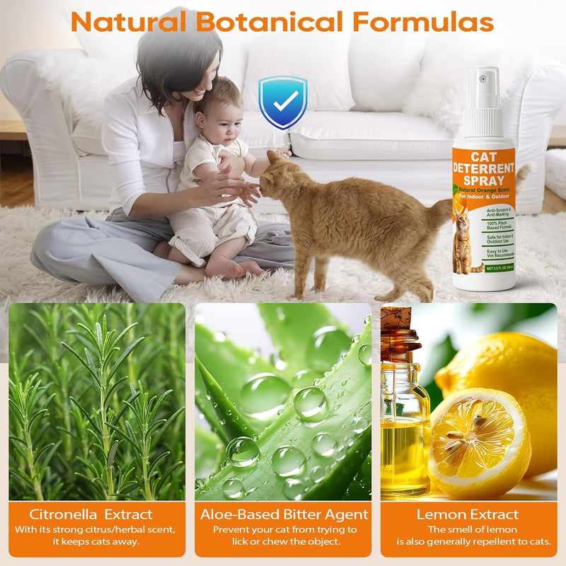 Cat Deterrent Spray 2 Pack, Natural Non-Toxic Plant Based Anti-Scratch & Anti-Marking Spray for Cats & Kittens, Orange Scent Pet Training Aid, Safe for Pets, Indoor Outdoor Furniture, Protector 7.0 Oz