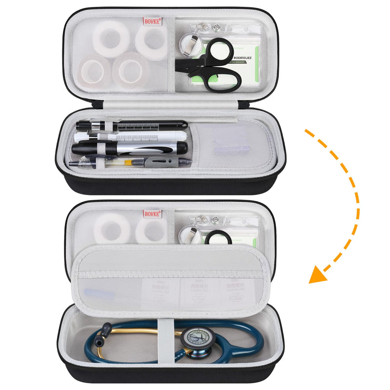 BOVKE 15 Pcs Stethoscope Case Set, Nurse Tool Kits Include Stethoscope Case, Medical Scissors, 2 Penlights with Batteries, Bandage Wraps, ID Card Holder for Nurse Accessories for Work, Black