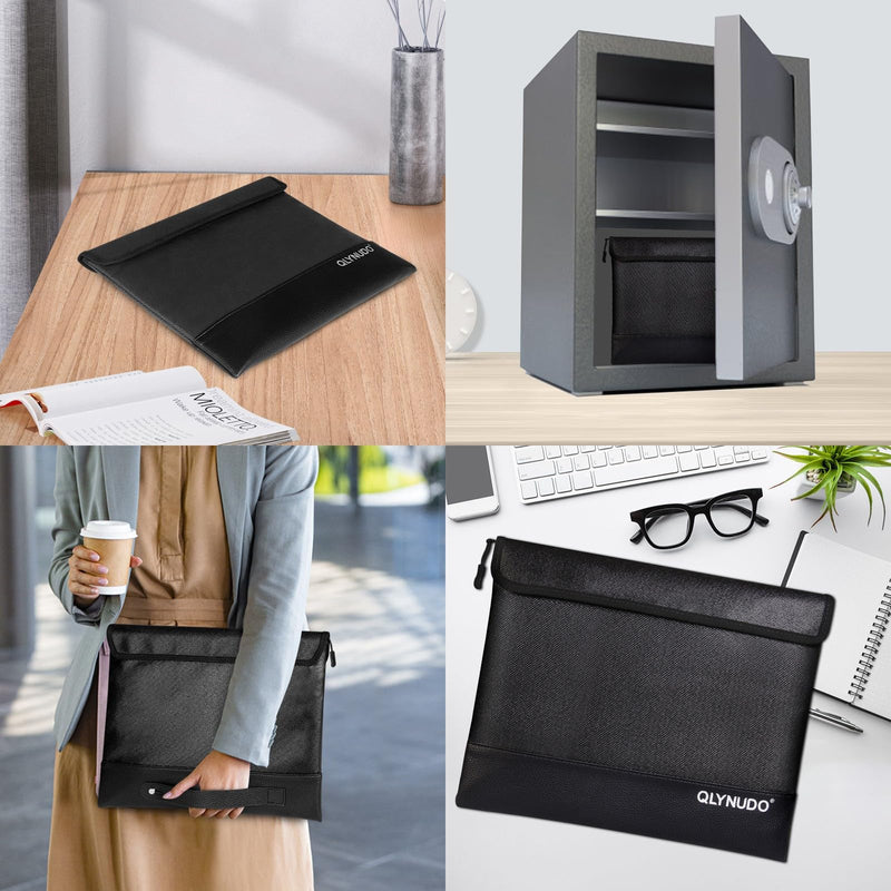 Fireproof Bag for Cash & Documents - A4 (11x13.3") Waterproof Fireproof Document Bag, 4200℉ Resistant, Reflective, Secure Protection for Valuables Large Black