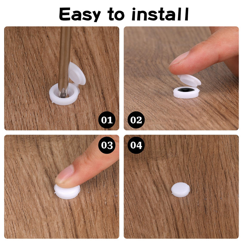 200Pcs Plastic Hinged Screw Cover Caps, 5mm Folding Screw Cover Cap with White Screw Caps, Shutter Screw Caps Snap Washer Covers Flip Tops for Covering Screw Heads, Screw Protection