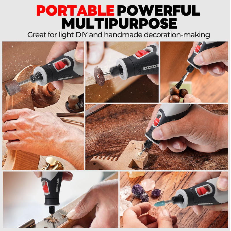 Rotary Tool - 4V Rotary Tool Cordless, PHALANX Rotary Tool Accessories 80 PCS 4000mAh Li-Ion Battery, Preset 9 Speed Adjustment Grinder Tool for Cutting Sanding Carving Polishing Engraver DIY Crafts Grey-4v
