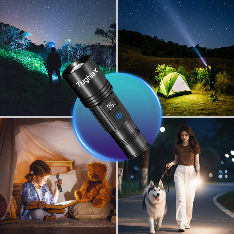 3Pack Rechargeable Flashlights High Lumens, Super Bright Flashlight with LCD Digital Display, 5 Modes Adjustable LED Flashlight Tactical Flashlights High Powered, Flash Lights for Emergency