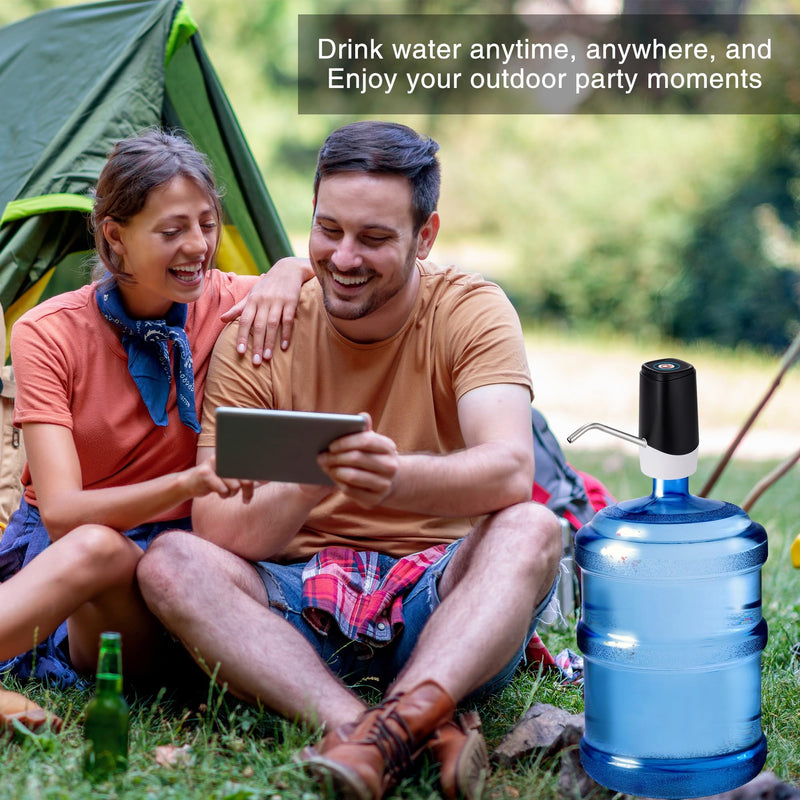 5 Gallon Water Dispenser, Portable Automatic Water Jug Pump, Electric Water Bottle Pump with Switch and USB Charging,Mini Water Pump with Silicone Hose for Camping, Home, Office（Black） Black