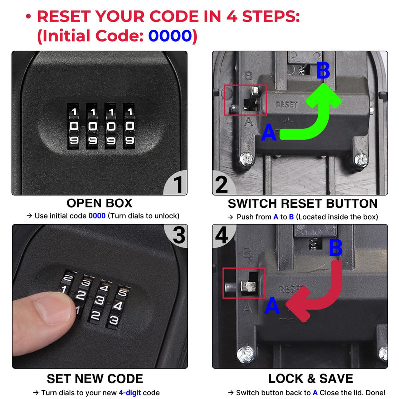 Secure Magnetic Key Holder for Cars – 5 Strong Magnets Anti-Drop Lock Box, Hide a Key Under Car with Resettable Code, Waterproof & Dustproof Design for Outdoor (Black) Black