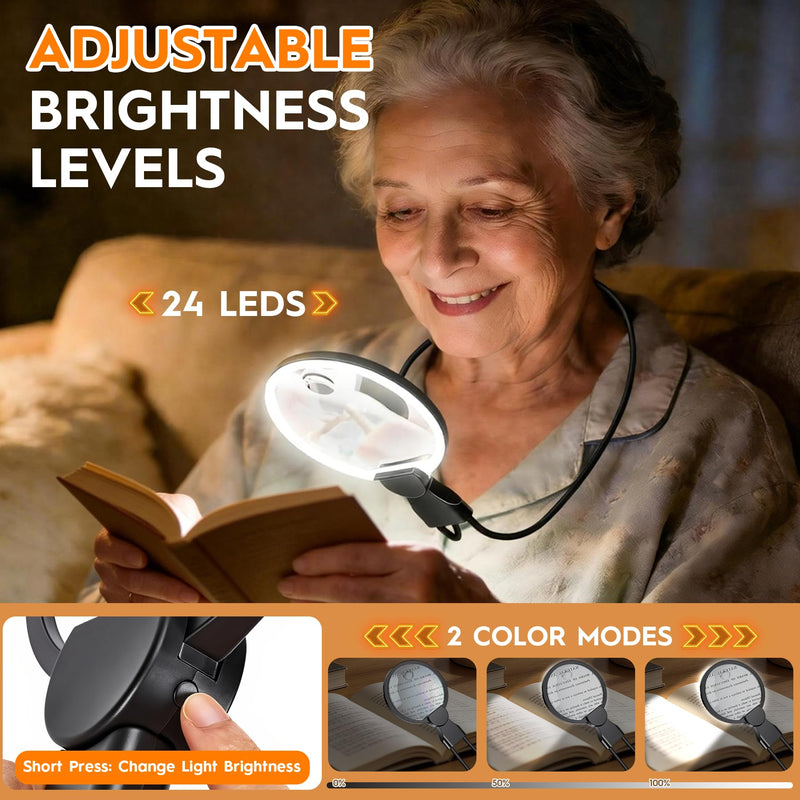 Magnifying Glass with Light for Reading, Hands Free Magnifier for Books with Dimmable, Included Small Magnifier, Neck Wear Large Screen Stand Glasses for Close Work Seniors Low Vision Rechargeable