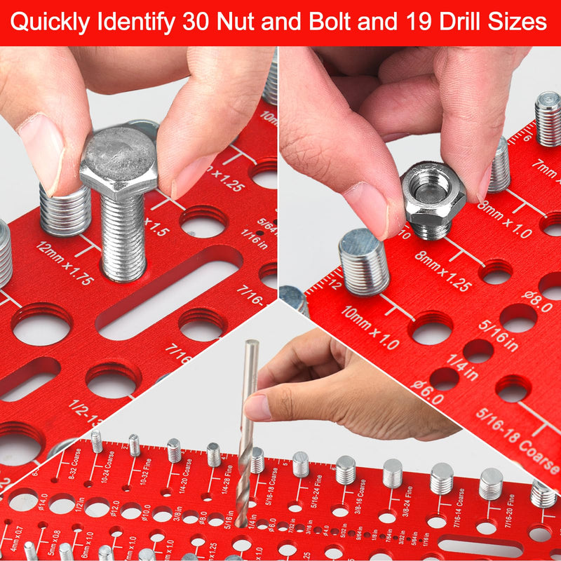 49-Piece Nut and Bolt Thread Checker | 15 Metric & 15 Standard Sizes with 19 Drill Gauges, Wall-Mountable Bolt Size Finder for Quick Identification (DIY/Automotive/Industrial)