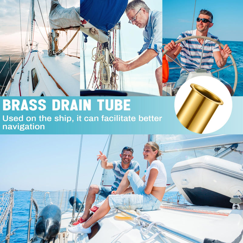 Yaocom 5 Pcs Brass Drain Tube 3 x 1 Inches Boat Drain Tube Plug Brass Boat Drain Plug Livewell Overflow Drain Tube for Boat Water Marine Transom Splashwell Livewell Transom Splashwell Installation