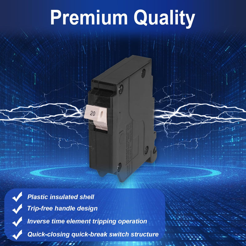 20 Amp 1-Pole Circuit Breaker, OEM Replacement for Most Breaker Boxes, 120/240V Plug-in, Thermal Magnetic Protection, Easy Installation, 10-Year Warranty 20 Amp 1-Pole/2Pcs
