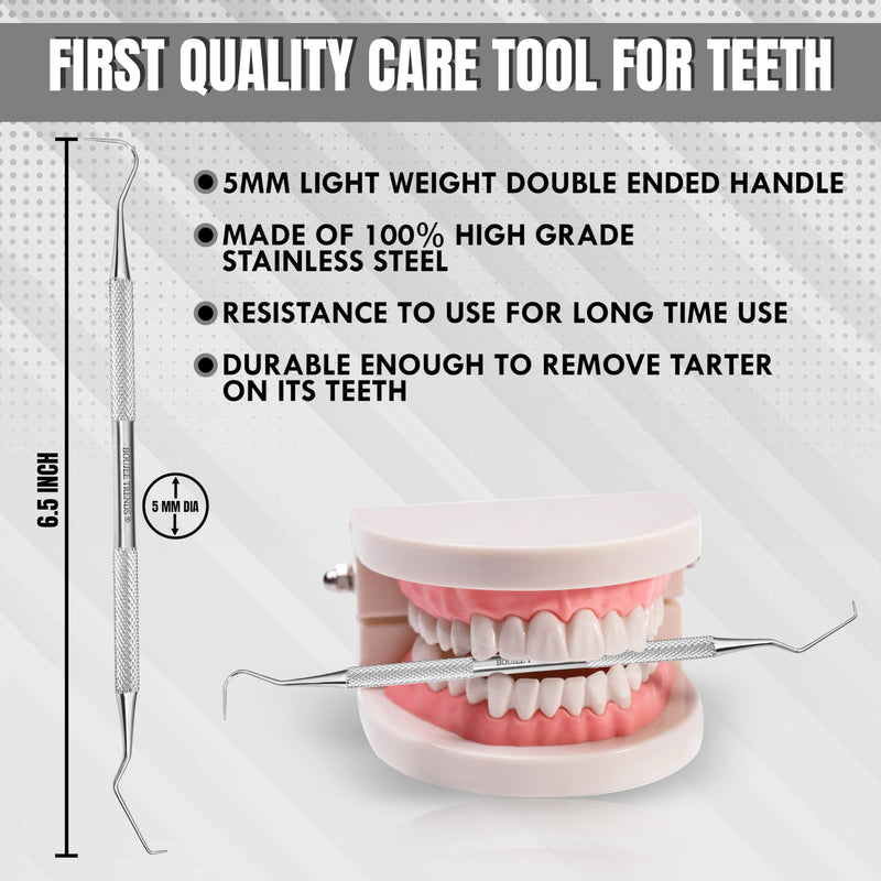 Professional Dental Tools Tartar Scraper for Dentist, Personal Use and Pets Stain Plaque Remover for Teeth, Premium Oral Care Double Ended Dental Probe Scaler | Stainless Steel