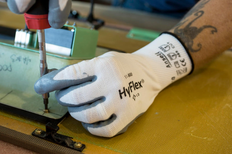 Ansell HyFlex 11-800 Nylon Glove, Gray Foam Nitrile Coating, Knit Wrist Cuff, Medium, Size 8 (Pack of 12)