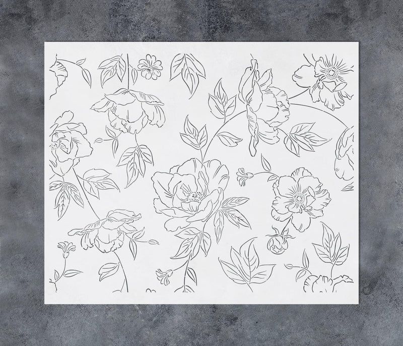 GSS Designs Large Flower Wall Stencils 20x24Inch Flourish Stencils for Painting on Wood Canvas Paper Fabric Floor Wall Reusable DIY Art Craft Stencils for Painting Flowers and Leaves Flower 20" x 24"