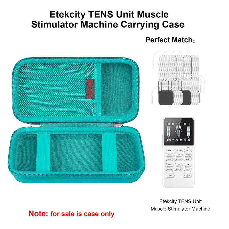 Elonbo Carrying Case for Etekcity TENS Unit Muscle Stimulator Machine, Hard Travel Organize Bag for Electric Pulse Massager, Extra Mesh Pocket Fits Electrode Pads Lead Wires Charger, Green+Green Green+inside Green