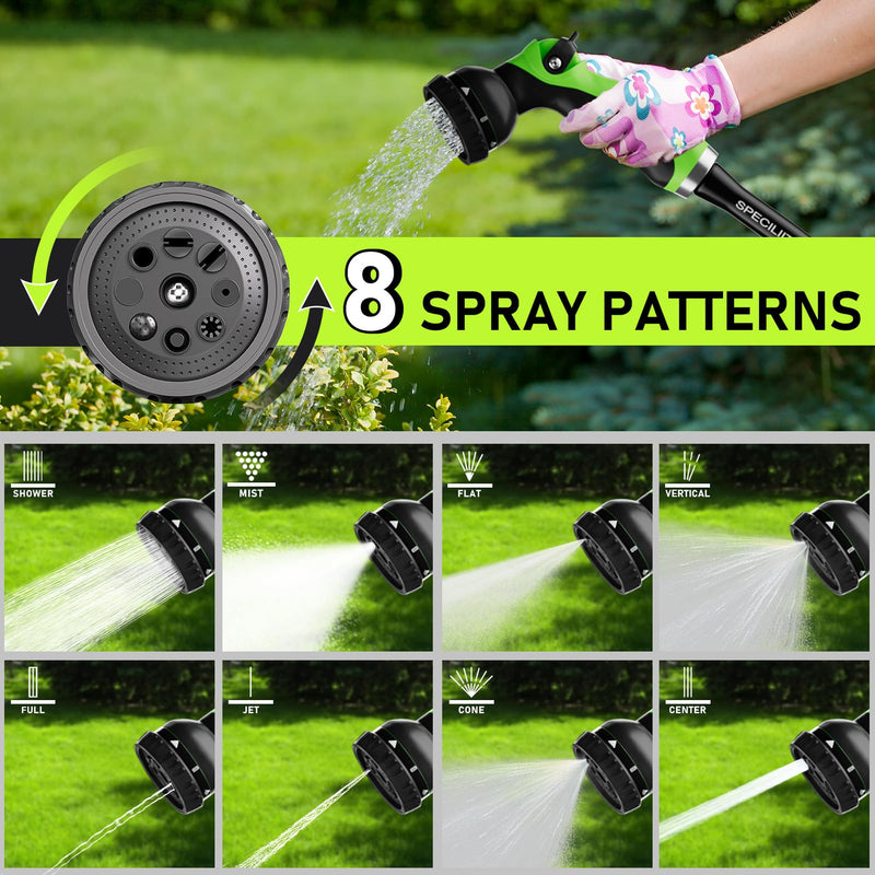 SPECILITE Garden Hose Nozzle with 8 Adjustable Spray Patterns, ABS Hose Sprayer Nozzles with Thumb Control On Off Valve for Easy Flow Control, Use for Watering Plants & Lawns, Washing Cars & Pets