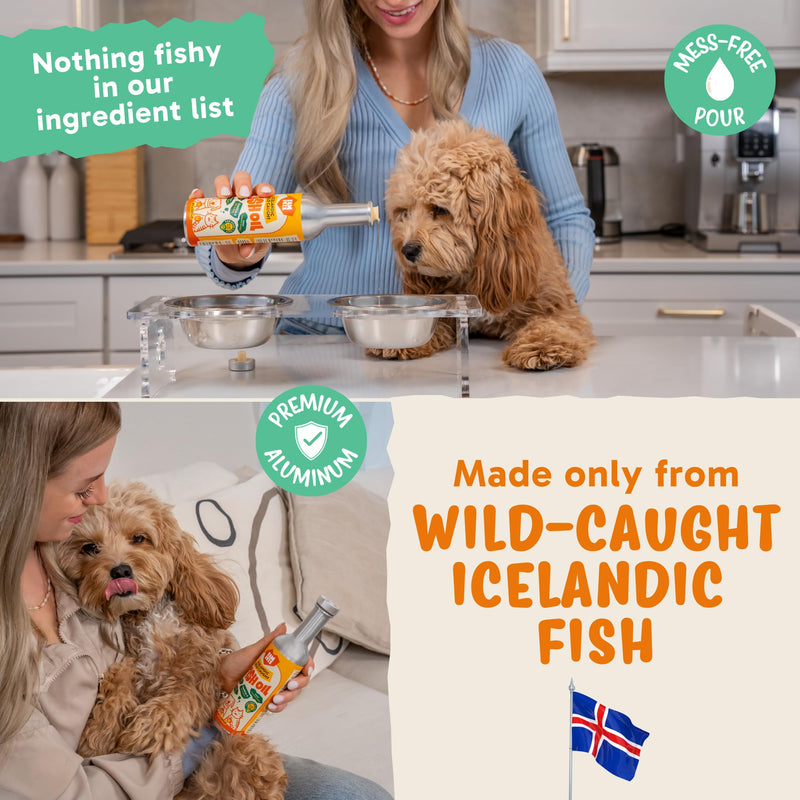 Omega 3 Fish Oil for Dogs (8 oz) - Premium Icelandic Liquid Dog Fish Oil Supplement with EPA DHA for Skin, Coat & Joint Health - Natural Pet Supplement - Leak-Free Aluminum Pour Bottle 8 fl. ounces