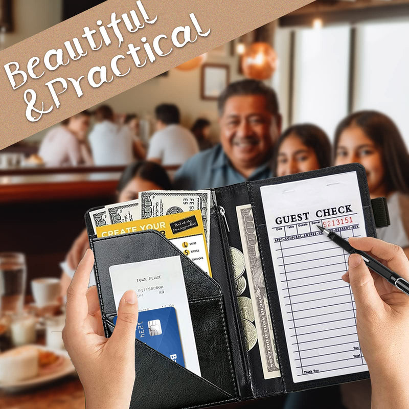 Server Book for Waitress,Leather Waitress Book Organizer with Zipper Pocket Waiter Book Server Wallet Fit Server Apron and Guest Check Books for Servers Waitress Notepad,Cute Dolphins and Moon Cute Dolphins and Moon