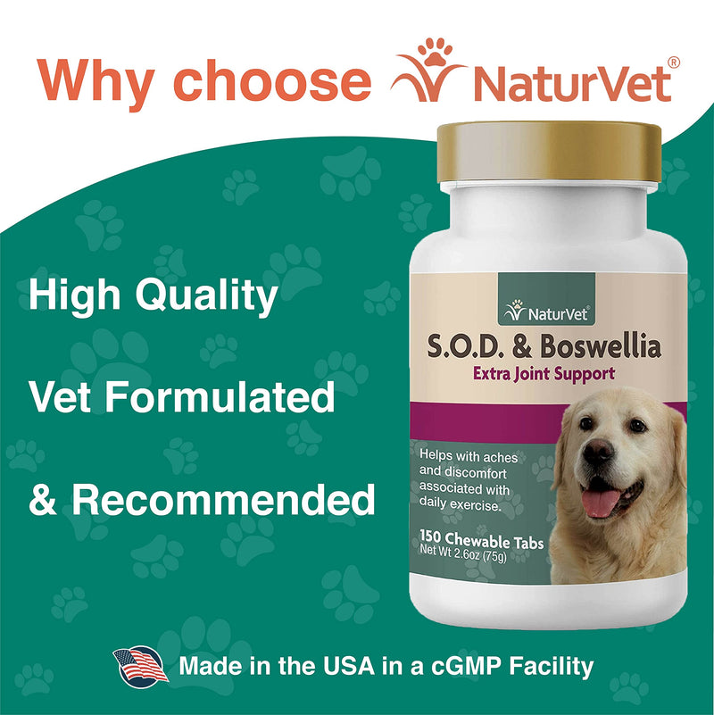 NaturVet S.O.D. & Boswellia Extra Joint Support Dog Supplement – Dog Hip Supplement – Helps Alleviate Aches, Pain – For Dog Flexibility, Healthy Joint Function – 150 Ct. Chewable Tablets