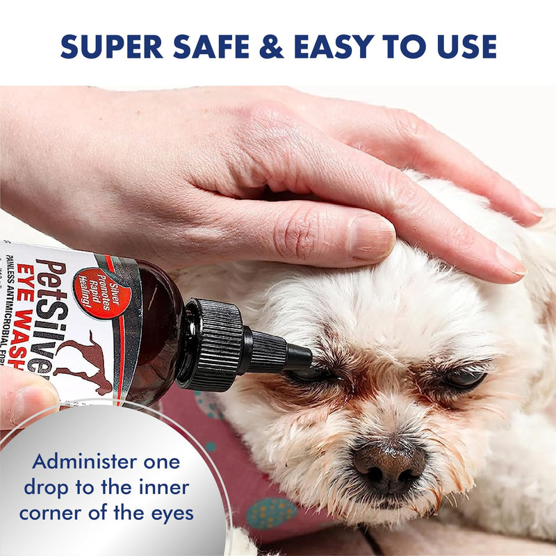 PetSilver - Wound & Skin Spray (4 fl oz) and Eye Wash (4 fl oz) with Patented Chelated Silver - Wound, Hot Spot, & Itch Relief Spray - Eye Cleaner & Tear Stain Remover for Cats and Dogs - Made in USA
