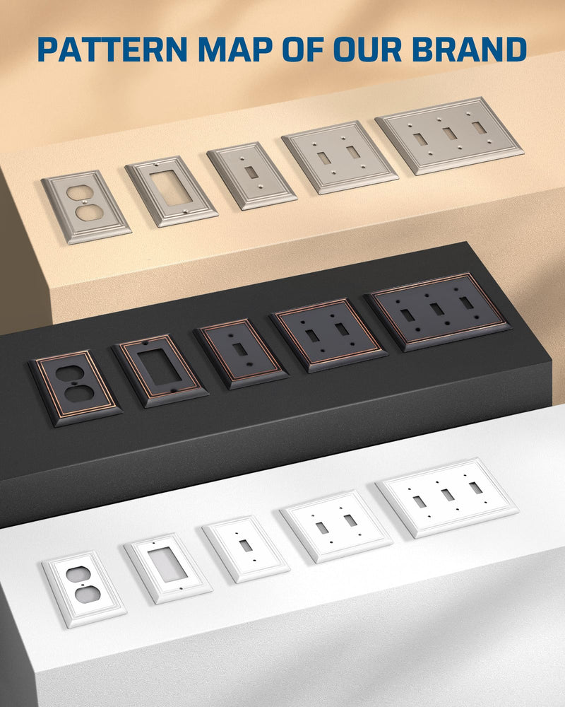 DEWENWILS 4-Pack Duplex Wall Plate, Metal Wall Outlet Cover for Receptacle, Light Switch, Brushed Nickel 1 Duplex 4PK