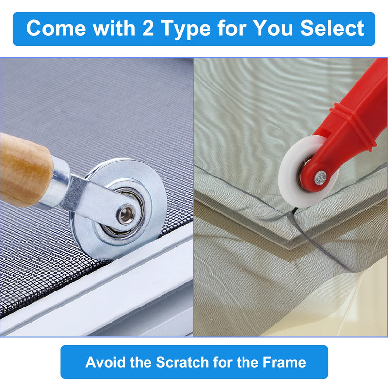 Window Screen Repair Kit Mesh Screen Spline Roller Repair Tools Kit with Screen Installer Clips, Metal and Plastic Spline Fixing Tool Kit for Window Screen
