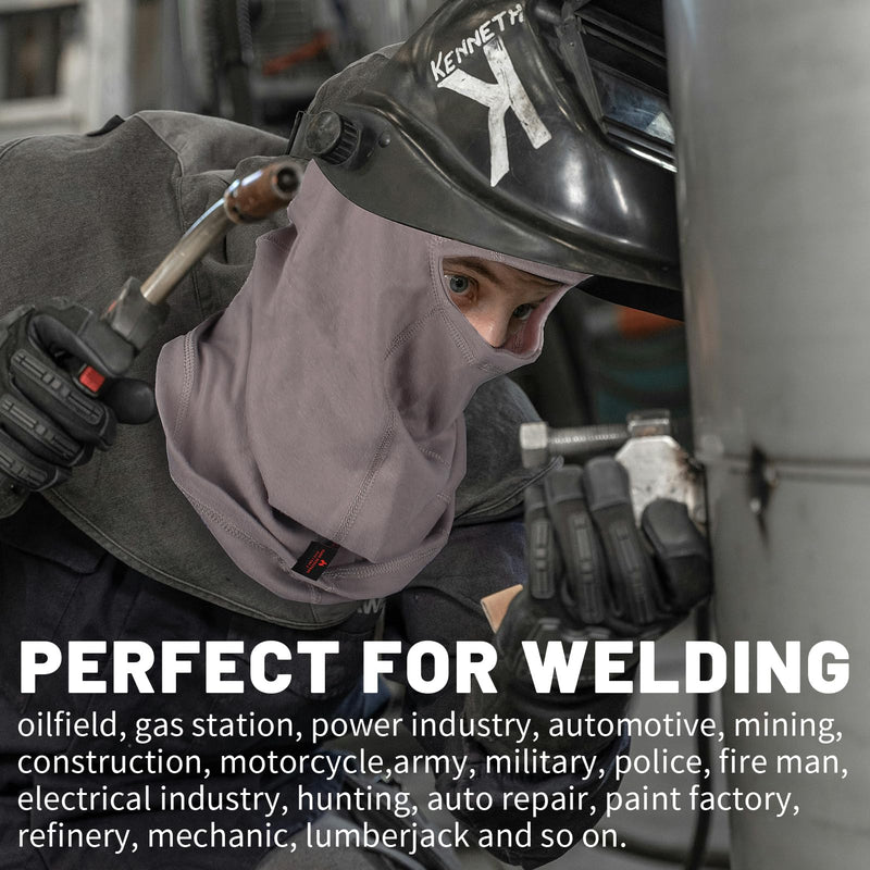 FR Face Mask for Men – Fire Resistant Balaclava Welding Head Cover, 100% Cotton Full Face Hood & Neck Protector Gray-2pack