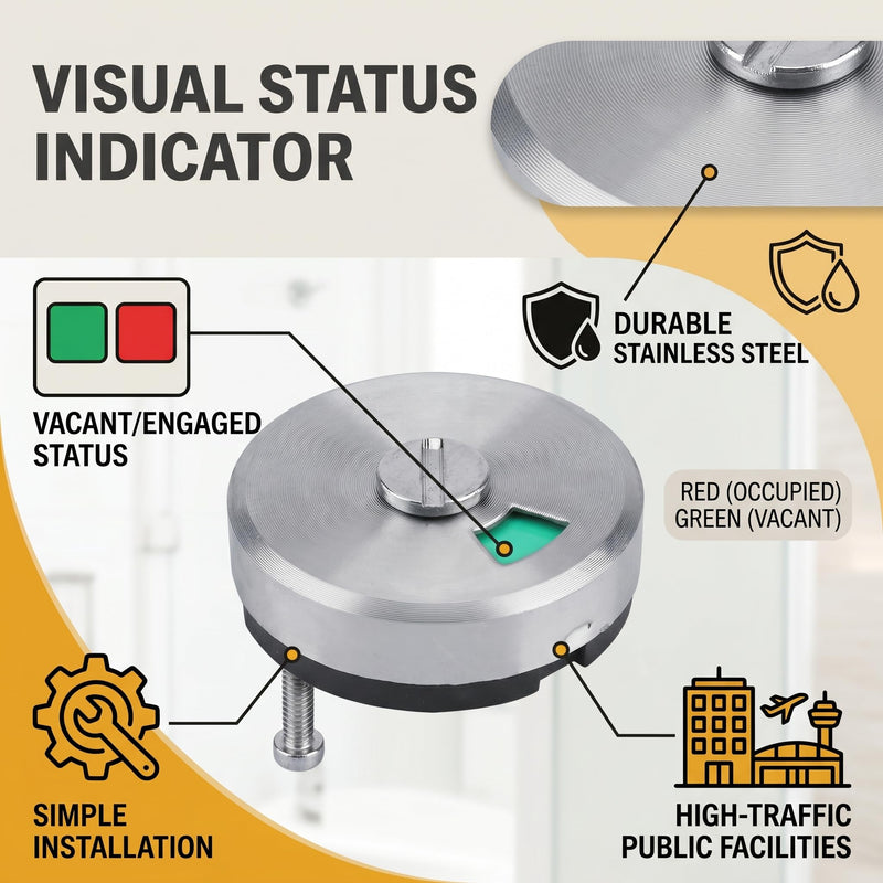 Door Lock Indicator, Indicator Deadbolt Toilet Bathroom Lock Vacant/Engaged Chrome Partition Door (Satinless Steel)