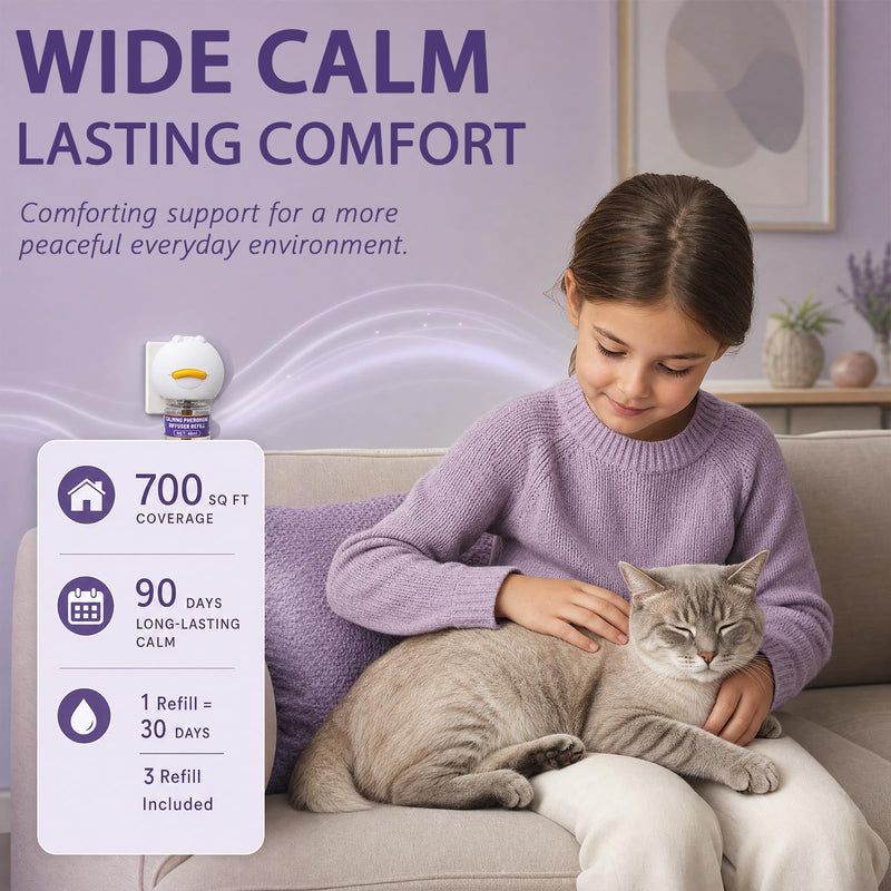 Cat Calming Diffuser with 3 Refills, 3 x 30 Day Cat Pheromone Diffuser for Stress, Fighting, Aggression, Excessive Meowing & Scratching, Best for Multi-Cat Home