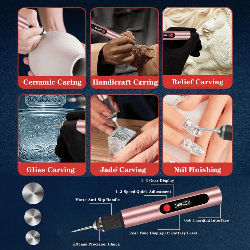Engraving Pen, Cordless Electric Engraving 3-Speed Engraver (8000-25000 RPM) for Beginner Friendly Artists & DIYers Rechargeable +Tool with 35 Accessories for Metal/Glass/Wood Engraving Pink