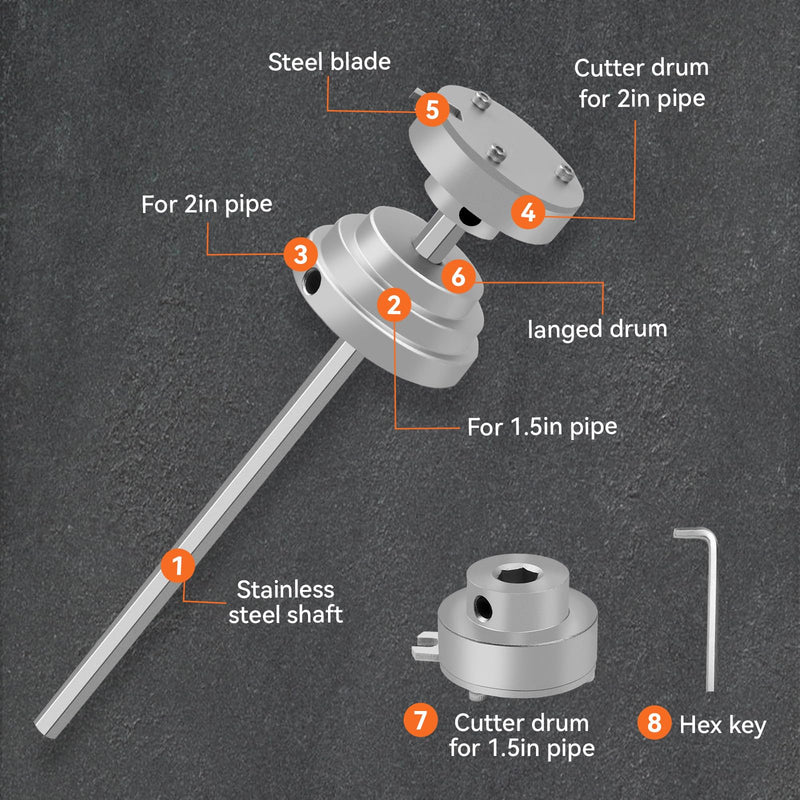 Inside Pipe Cutter for PVC Pipe-Aluminum Alloy Internal PVC Pipe Cutter for 1-1/2"and 2"Pvc Pipe, 7"Adjustable Cutting Depth PVC Pipe Cutter Tool Suitable for ABS, PVC, CPVC, PE, or PP Material Silvery