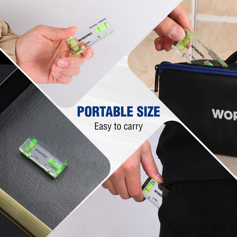 WORKPRO Small Level, 3 Inch Mini Level Tool, Magnetic Level with 2 Different Bubbles 90°/180°, Shatterproof Cross Check Bubble Level, Pocket Level for Picture Hanging Tool