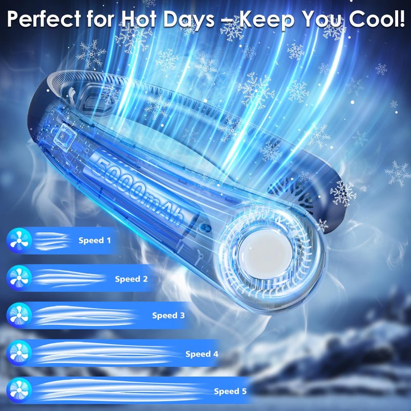 Portable Lightweight Neck Fan with Neck Support, Birthday Gifts for Men Women Dad Mom, Rechargeable Personal Wearable Cooling Neck Fans for Hot Flashes, Disneyland, Travel, Camping Essentials Dark Blue