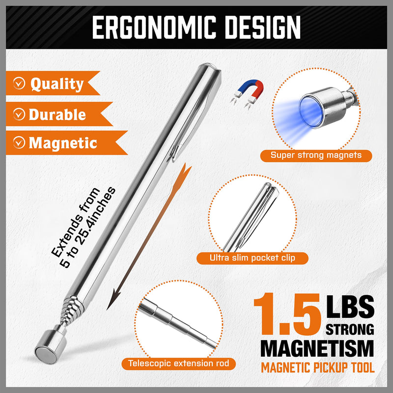 HORUSDY 4 Pack Telescoping Magnetic Pickup Tool - Extendable Magnetic Pick Up Tools，Flexible Bendable Spring Magnet Stick