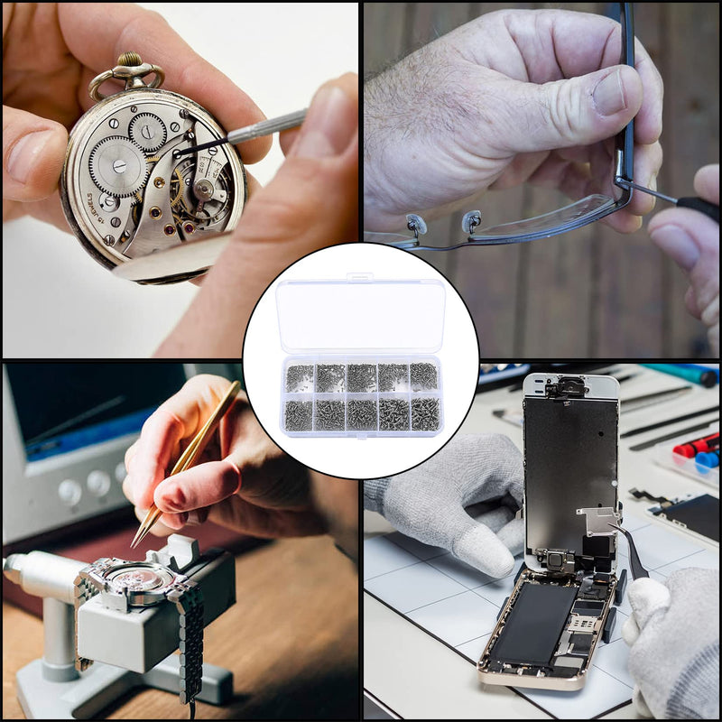 1200 Pcs Mini Screw kit, M1/M1.2/M1.4/M1.7 Micro Phillips Head Pan Head Screws, Small Self-Tapping Electronic Screws Kit, Sunglasses Watch Repair Round Head Screws