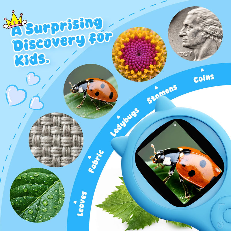 Kids Magnifying Glass Educational Science Kit - Mini LED Pocket Microscope for Kids(3-10 Years) - Durable Design - Ideal Gift for Girls (Blue) Blue 1 Pcs