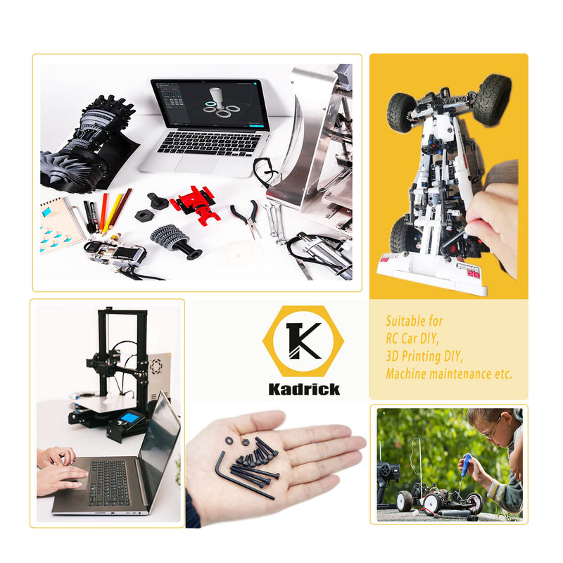 Kadrick 1250 Pcs M3 Screws and Nuts Assortment M3x4MM-35MM, Hex Socket Head Cap Metric M3 Machine Bolts Kit, 12.9 Grade Alloy Steel,Anti-Rust Up Graded,Black Zinc Plated,Free Allen Head Wrench 1250Pcs M3 4mm-35mm