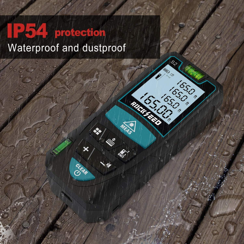 Laser Measure 50M/165ft,RockSeed Digital Laser Distance Meter with 2 Bubble Levels,Portable Laser Rangefinder M/in/Ft Unit Switching Backlit LCD and Measuring Distance/Area/Volume/Pythagorean 165 Feet