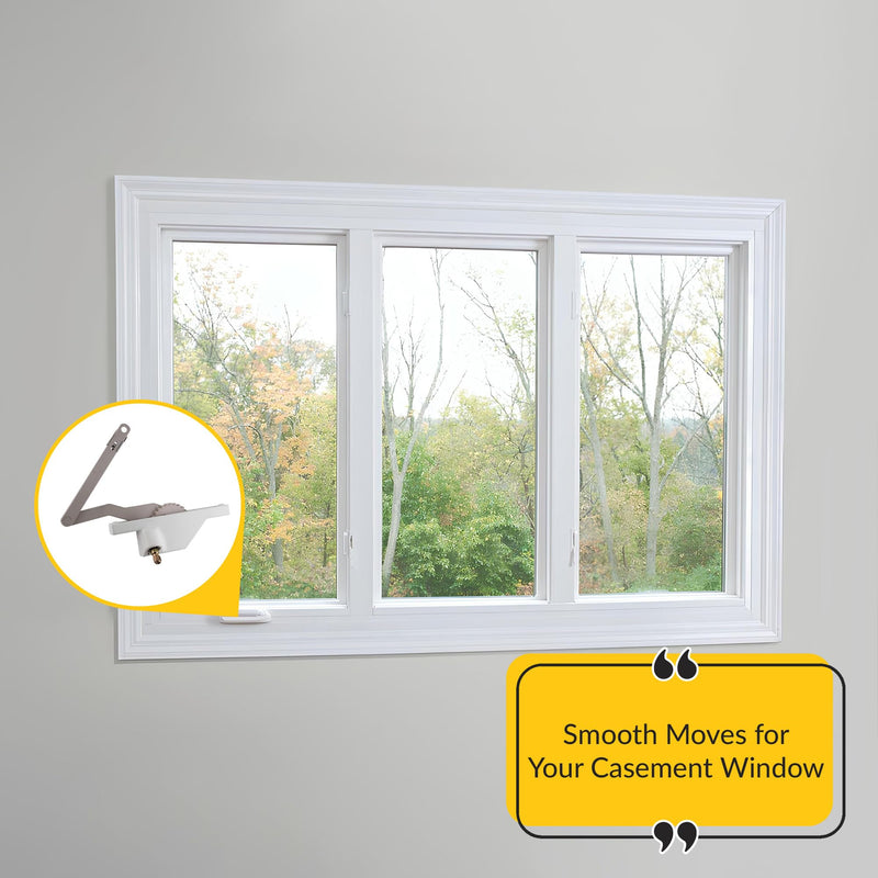 Brixwell Dyad Casement Window Operator Left Hand, White Finish, Metal Truth Style Dual Arm Mechanism, 5" Base, 6-11/16" Arm Length, Fit Awning Window Operator, Truth Window Crank, and Casement Systems