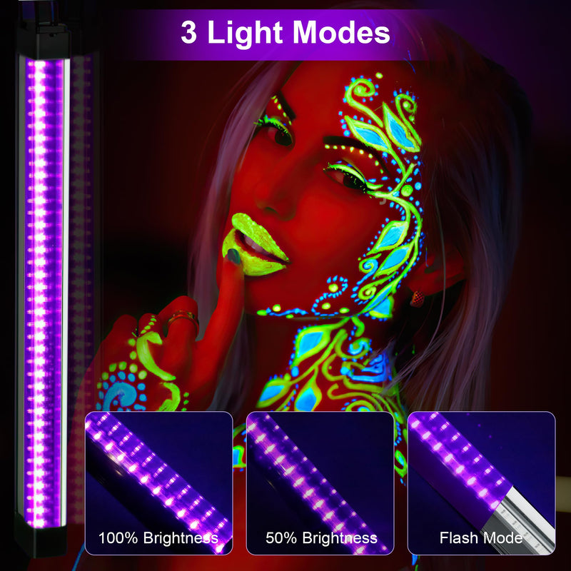 2 Pack Rechargeable LED Black Light Bar, Battery Operated Black Lights, Battery Powered Black Light Strip, Cordless Blacklight for Body Paint Tapestry Poster Party 2 Pack