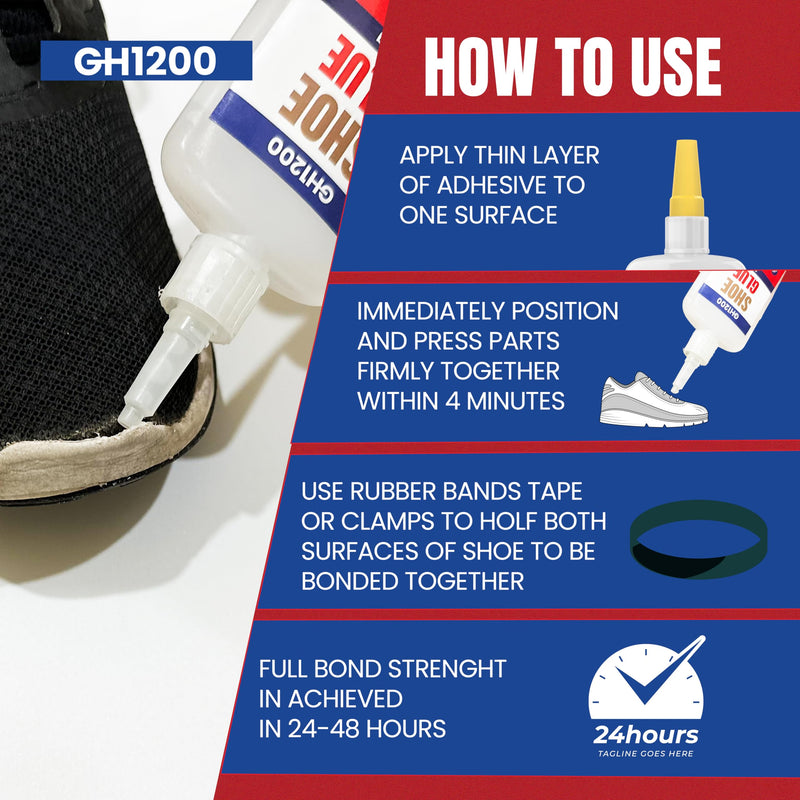 GH1200 30g x 2 PCs Shoe Glue Heavy Duty, Clear Drying & Strong Shoe Repair Glue, Non Stiff Repairs, Glue for Shoes Fixes Sneakers, High Heels, Crocs & More, Shoe Sole Glue Can Bear Extreme Conditions 30g x 2PCs Shoe Glue