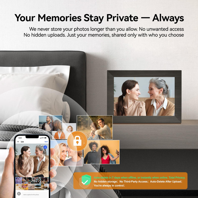 10.1 Inch Smart Digital Picture Frame with Wi-Fi 6, 32GB Storage, IPS Touch Screen, Auto-Rotation, Music Sync, Weather & Clock - Ideal Gift for Families 10" Black